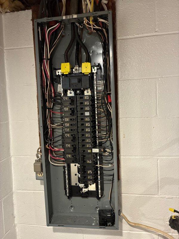 Completed service call back to upgrade electrical wiring to AC unit following new furnace installation. Replaced undersized conductors with properly rated wire per manufacturer specifications and code requirements, ensuring adequate ampacity for the HVAC system. Verified all connections at main panel and equipment disconnect, confirmed proper wire routing through ceiling joists, and tested system operation upon completion.