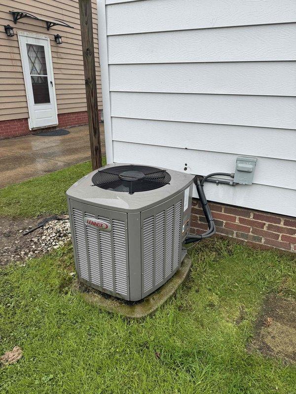 Completed preventive maintenance tune-up on 9-year-old Lennox air conditioning system. Inspected and tested electrical contactor assembly, verified all wire connections secure at terminal blocks, and confirmed proper operation of compressor relay. Evaluated outdoor condensing unit condition, checked refrigerant line insulation integrity, and verified electrical disconnect box functionality. System operating within normal parameters upon completion of service.