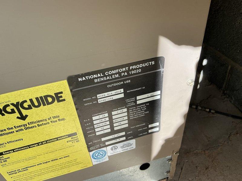Completed HVAC system replacement estimate for 32-year-old furnace and air conditioning unit with identified refrigerant leak. Assessed existing National Comfort Products outdoor condensing unit, ductwork configuration, electrical panel capacity, and PVC condensate drain lines in utility area. Provided comprehensive replacement quote for complete system upgrade.