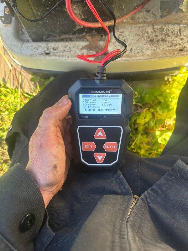 Completed scheduled preventive maintenance on residential Generac backup generator system. Performed comprehensive visual inspection of generator unit, verifying proper installation on concrete pad with secure mounting and adequate clearance. Inspected all external components including housing integrity, ventilation louvers, and weather sealing.

Conducted battery system diagnostics using electronic battery tester, confirming battery voltage at 14.07V with "GOOD" status. Verified battery terminals for proper connection, corrosion control, and secure mounting. Tested charging system functionality to ensure battery maintains proper charge during standby mode.

Inspected all utility connections including natural gas supply piping, electrical conduit runs, and transfer switch wiring. Verified proper routing and mounting of all pipes and conduits along building exterior with appropriate support and weatherproofing. Confirmed no visible leaks, damage, or deterioration to gas lines or electri