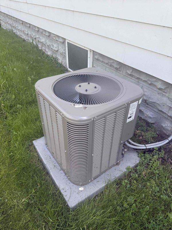 Completed preventive maintenance cooling visit on 4-year-old residential air conditioning system with Trane furnace and outdoor condenser unit. Performed comprehensive inspection of indoor and outdoor components, verified proper operation of condenser unit with functional fan assembly, checked refrigerant lines and electrical connections, and confirmed system is operating within normal parameters. All equipment found in good working condition with no immediate service needs identified.