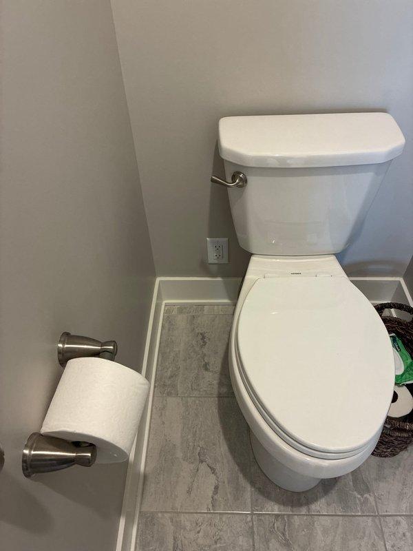 Installed American Standard Spalet 2.0 bidet seat on new American Standard Cadet elongated chair height toilet with heated seat and heated water features. Ran dedicated electrical circuit from basement ceiling through floor to bathroom, installing new outlet to power bidet seat with full functionality of heating elements and water spray features.