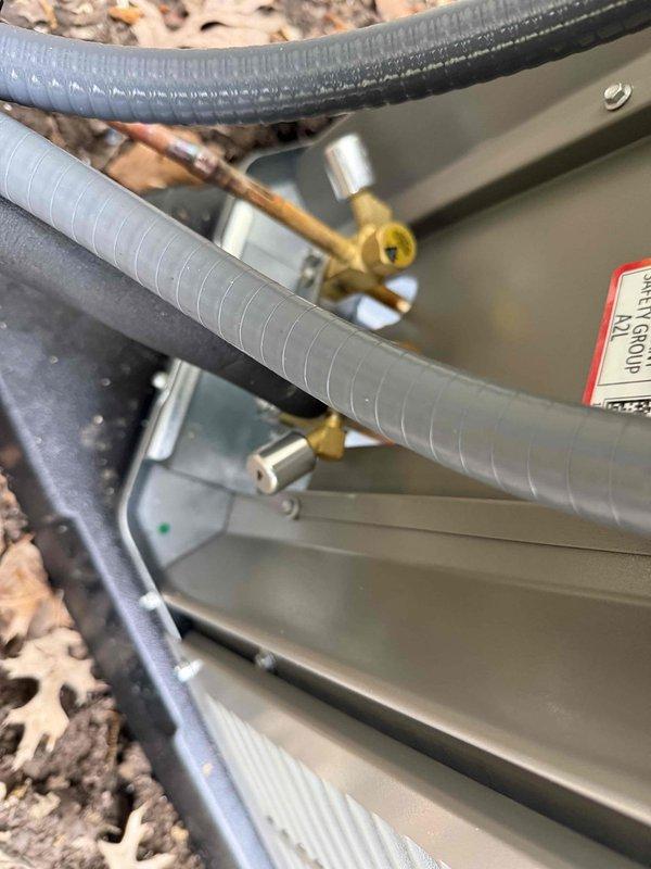 Completed installation of a 90% efficiency gas furnace and air conditioning system. Installed new refrigerant lines with proper insulation and secure mounting brackets, ensuring all brass fittings and copper connections were properly torqued to manufacturer specifications. Installed Kidde carbon monoxide alarm for safety compliance. Tested all refrigerant connections for leaks, verified proper system operation, and confirmed all safety devices were functioning correctly.