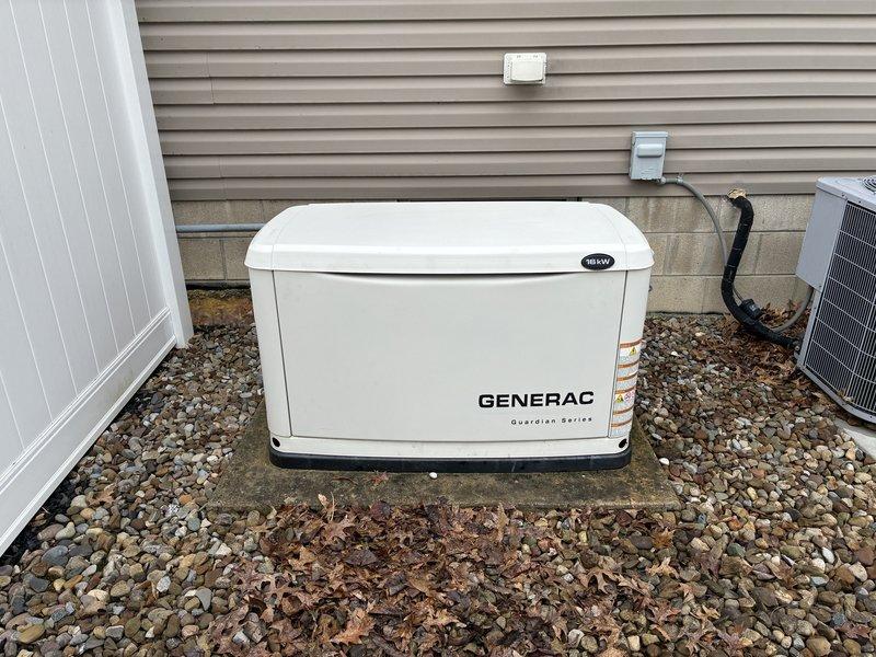 Performed scheduled maintenance on a Generac Guardian Series 14-17kW standby generator. Conducted comprehensive inspection of the unit, verified proper operation of the control panel and digital display system, and documented equipment condition through photographic records. Generator found to be in good working order with all systems functioning normally.