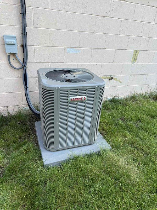 Completed scheduled preventative maintenance inspection on 3-year-old Lennox air conditioning system for MVP recurring service customer. Performed comprehensive system evaluation including exterior condenser unit inspection, verified proper clearances and airflow around outdoor unit, examined electrical disconnect and refrigerant line insulation integrity, and conducted interior control board diagnostic check. All components found operating within normal parameters, control board connections secure, and system functioning properly with no deficiencies noted.