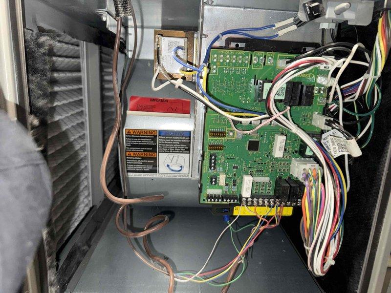 Completed scheduled preventative maintenance inspection on 3-year-old Lennox air conditioning system for MVP recurring service customer. Performed comprehensive system evaluation including exterior condenser unit inspection, verified proper clearances and airflow around outdoor unit, examined electrical disconnect and refrigerant line insulation integrity, and conducted interior control board diagnostic check. All components found operating within normal parameters, control board connections secure, and system functioning properly with no deficiencies noted.