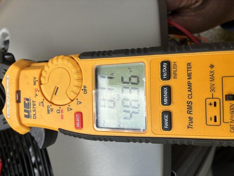 Completed MVP recurring maintenance visit on 5-year-old cooling system. Performed comprehensive system diagnostics using digital clamp meter to measure electrical parameters including amperage draw on condenser fan motor and compressor. All electrical readings were within normal operating specifications, and system components showed proper functionality during testing.