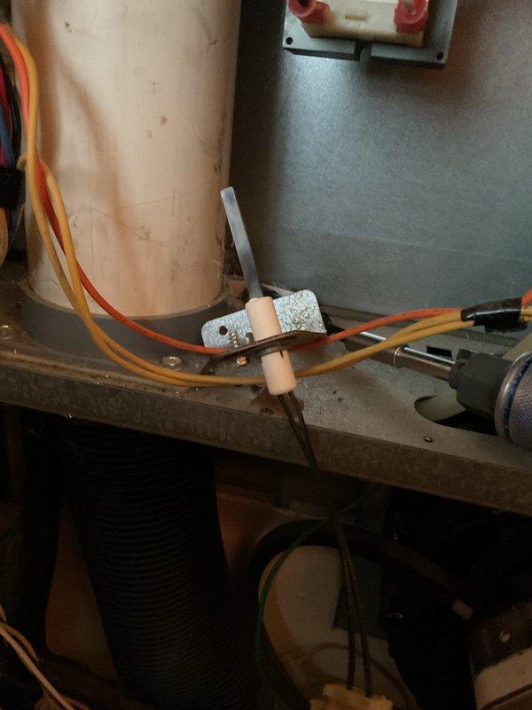 Responded to no heat call on 10+ year old natural gas furnace. Upon inspection, identified failed hot surface igniter preventing burner ignition. Replaced defective igniter assembly and verified proper electrical connections to Intelligniter control board. Tested system operation through complete heating cycle, confirmed ignition sequence, burner flame, and heat exchanger operation. Unit restored to normal heating function.