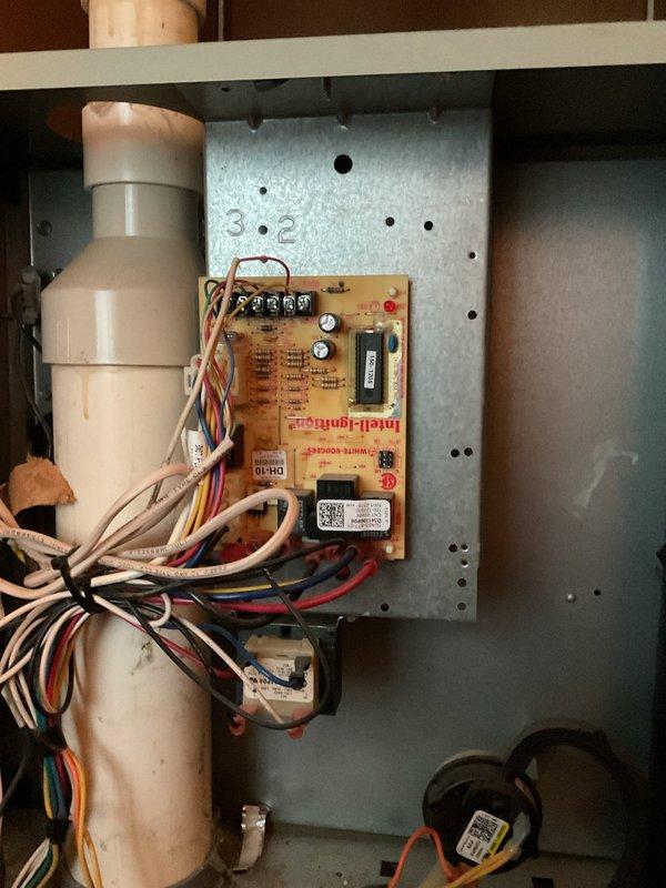 Responded to no heat call on 10+ year old natural gas furnace. Upon inspection, identified failed hot surface igniter preventing burner ignition. Replaced defective igniter assembly and verified proper electrical connections to Intelligniter control board. Tested system operation through complete heating cycle, confirmed ignition sequence, burner flame, and heat exchanger operation. Unit restored to normal heating function.