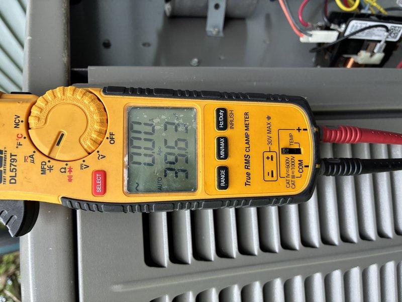 Completed scheduled cooling maintenance visit on 3-year-old air conditioning system. Performed electrical diagnostics using digital multimeter to verify system voltage and amperage readings at the air handler unit. Inspected evaporator coil assembly, refrigerant lines, and copper piping connections for proper operation and condition, noting oxidation on copper components consistent with normal system age.