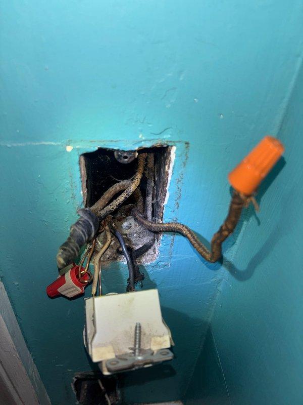 Responded to customer complaint of lights dimming and only turning off when bulbs are physically removed. Diagnosed faulty wiring connections at switch box and outlet locations. Removed existing cover plates, accessed junction boxes, and identified loose neutral connections causing improper circuit operation. Rewired connections using proper wire nuts, secured all conductors per code requirements, tested circuit functionality, and verified proper switch operation and light control. All fixtures now operating correctly with normal on/off functionality restored.