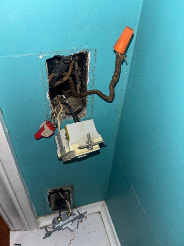 Responded to customer complaint of lights dimming and only turning off when bulbs are physically removed. Diagnosed faulty wiring connections at switch box and outlet locations. Removed existing cover plates, accessed junction boxes, and identified loose neutral connections causing improper circuit operation. Rewired connections using proper wire nuts, secured all conductors per code requirements, tested circuit functionality, and verified proper switch operation and light control. All fixtures now operating correctly with normal on/off functionality restored.