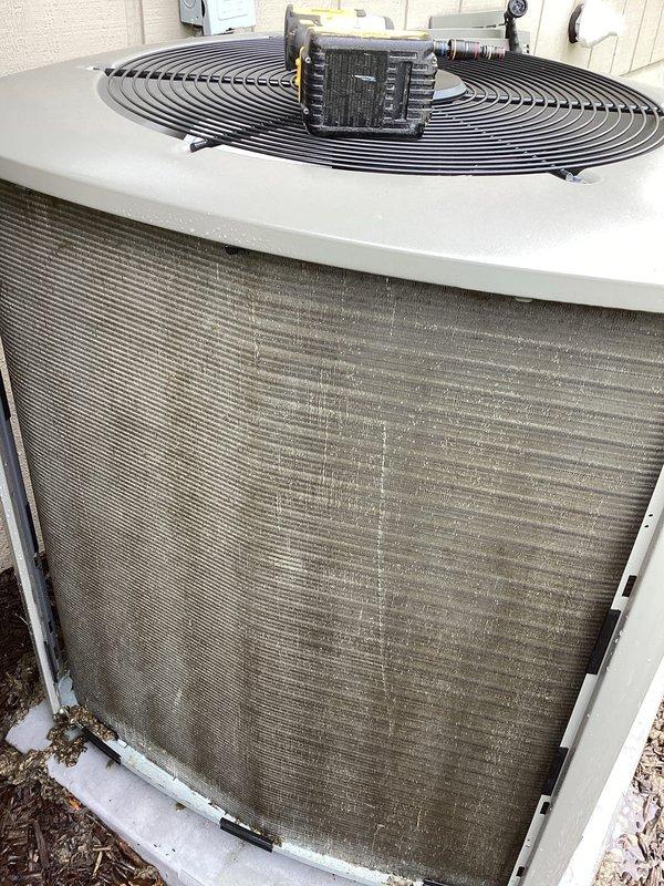 Completed comprehensive AC tune-up on 3-year-old residential cooling system. Performed standard maintenance protocol including inspection of indoor furnace components and outdoor condenser unit, noting significant dirt and debris accumulation on condenser coils that was affecting heat transfer efficiency. System operational and ready for cooling season.