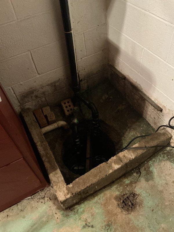 Replaced both sump pumps in split crock system located in basement utility area. Removed existing pumps from below-grade sump pit and installed new replacement units with proper electrical connections and discharge piping. System tested and operational upon completion.