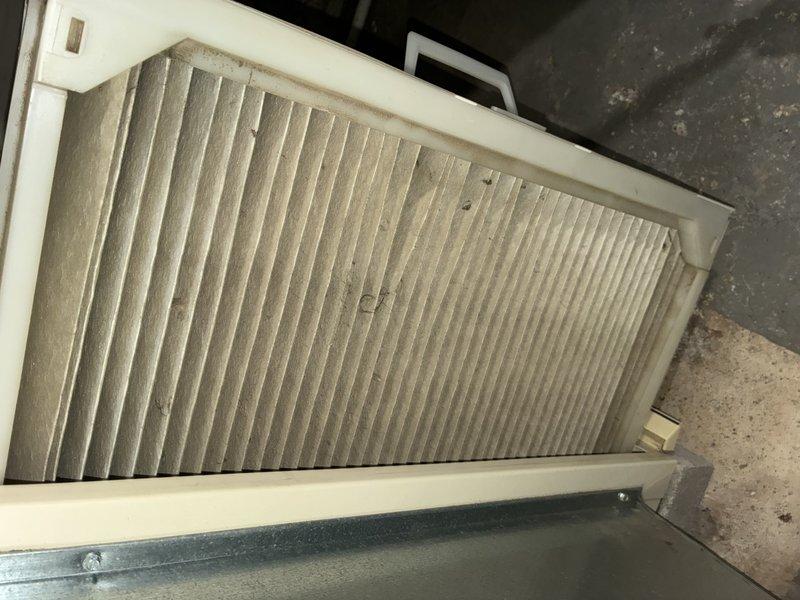 Completed MVP cooling maintenance visit on 5-year-old system. Inspected blower wheel assembly, which showed clean condition with no visible wear, debris accumulation, or mechanical damage. Evaluated air filter in housing unit, noting moderate dust accumulation and discoloration consistent with normal operation; filter remains serviceable but approaching replacement interval. All accessible components functioning within normal parameters.