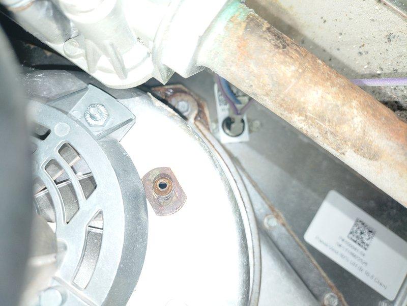 Responded to no heat call on 8-year-old furnace system. Upon inspection, found significant corrosion on copper refrigerant lines and metal components throughout the unit, along with degraded mounting brackets showing advanced rust. Documented condition of blower motor assembly, corroded piping, and drainage lines for customer review and future service planning.