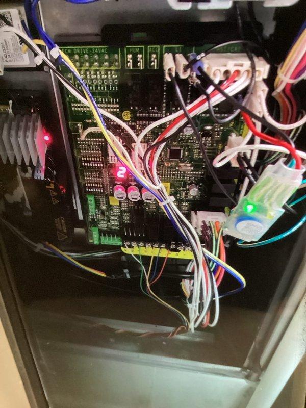 Completed MVP air conditioning maintenance service and inspected electrical components including FLNR 30 Class RK5 fuses and variable speed drive control board. Discussed surge protection options with customer as requested and verified all system components, wiring connections, and circuit board indicators were functioning properly.
