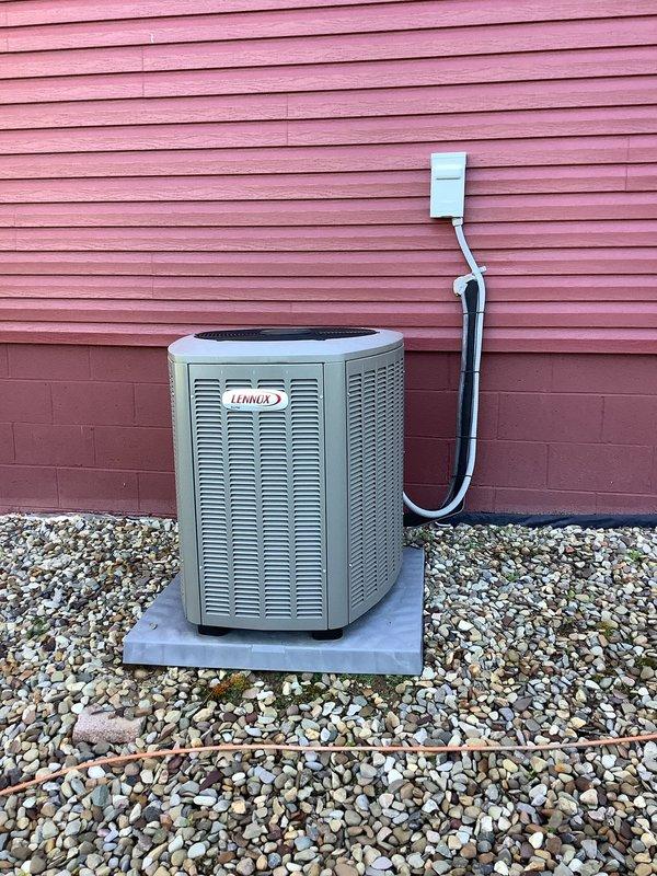 Completed annual air conditioning maintenance on a 3-year-old Lennox residential cooling system. Performed comprehensive inspection of outdoor condenser unit and indoor evaporator coil, checked refrigerant levels and electrical connections, cleaned components as needed, and verified proper system operation. All equipment found to be functioning within manufacturer specifications with no issues identified.