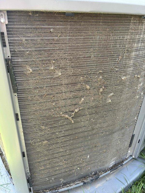 Performed comprehensive cooling system maintenance on residential HVAC unit. Thoroughly cleaned heavily soiled outdoor condenser coil which had significant accumulation of dirt, dust, and debris between fins that was restricting airflow and reducing system efficiency. Inspected indoor evaporator coil assembly, refrigerant lines, copper piping, electrical connections, and associated components to ensure proper operation and system integrity.