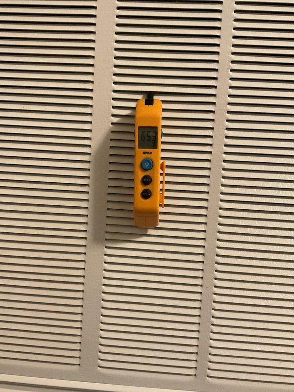 Completed MVP cooling maintenance service at 8am. Performed system diagnostics including temperature differential measurements at supply register and attic insulation area to verify proper airflow and cooling performance. All readings were within acceptable parameters and system operating efficiently.