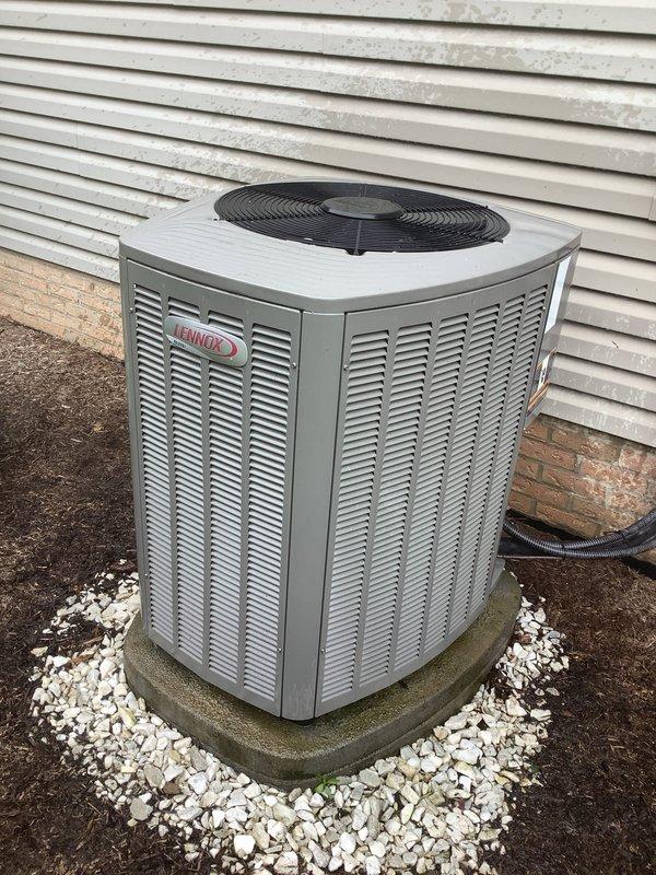 Completed BS-MVP cooling maintenance visit on 9-year-old Lennox air conditioning system. Performed comprehensive inspection of outdoor condenser unit, checked electrical connections, verified proper airflow through coil fins and louvers, and ensured unit operational parameters met manufacturer specifications. System found operating within normal range with no immediate service needs identified.