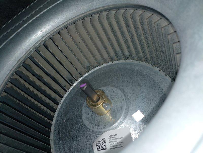 Performed routine preventative maintenance on a six-year-old air conditioning system. Inspected blower motor assembly and evaporator coil, confirming both components were clean and operating properly with no signs of wear, debris accumulation, or mechanical issues. All internal components examined and found to be in good working condition.