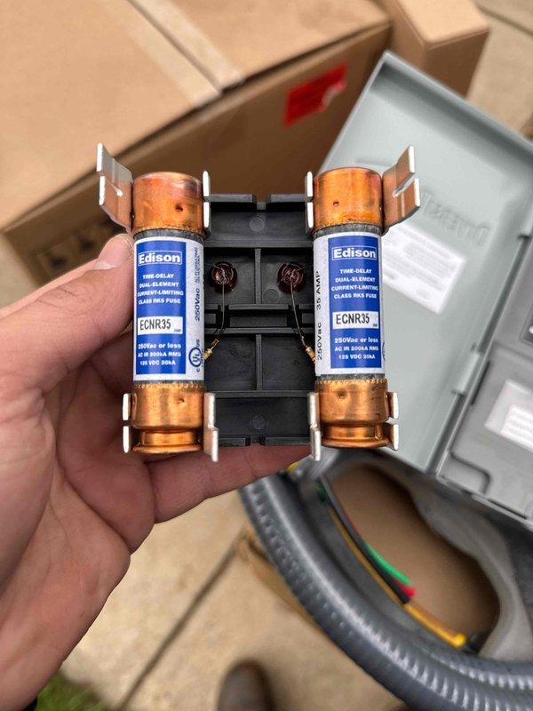 Completed installation of a 90% efficiency furnace and air conditioning system. System startup procedures were performed, including refrigerant pressure verification using digital manifold gauges, which confirmed proper charge levels and system operation. Electrical components were inspected and new dual-element time-delay fuses were installed in the disconnect box to ensure proper overcurrent protection for the equipment. All connections were secured, system tested for proper operation, and unit left running efficiently.