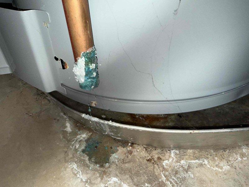Completed preventive maintenance cooling visit on 8-year-old HVAC system. Inspected air handler unit, ductwork, and associated components in basement mechanical room. System operational with no immediate cooling concerns identified. Noted corrosion on copper plumbing near water heater and moisture staining on concrete floor, which may require monitoring for potential condensate drainage issues.