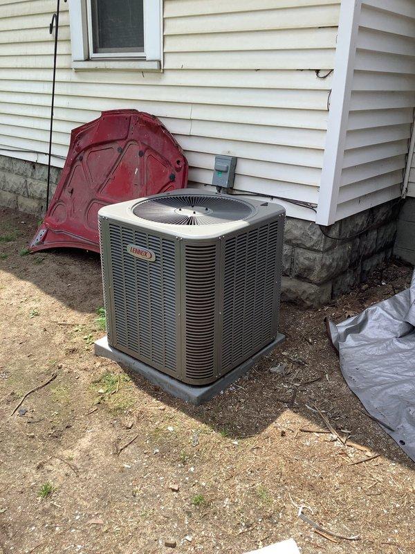 Completed comprehensive AC tune-up on 4-year-old Lennox system per seasonal maintenance special. Performed full system inspection including indoor air handler unit and outdoor condensing unit, verified all electrical connections, checked refrigerant levels and pressures, cleaned condenser coils, inspected ductwork connections, and tested thermostat operation. All components found operating within normal parameters with no deficiencies noted.