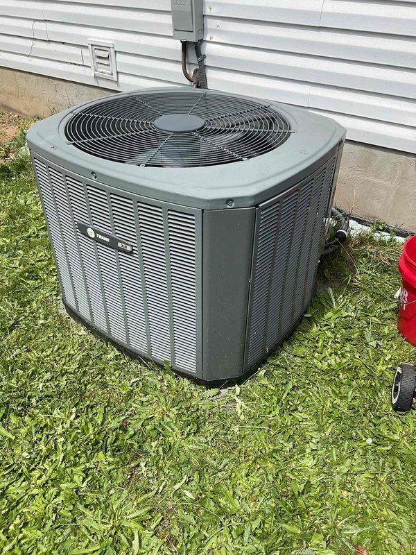 Completed MVP cooling maintenance visit on a 10+ year old outdoor condensing unit. Performed standard preventive maintenance procedures including inspection of the condenser unit exterior, verification of proper fan operation, and assessment of system components. Inspected indoor plumbing and drainage lines in basement area to ensure proper condensate removal and verify no leaks or blockages in the system. Unit operational and functioning within normal parameters upon completion of service visit.