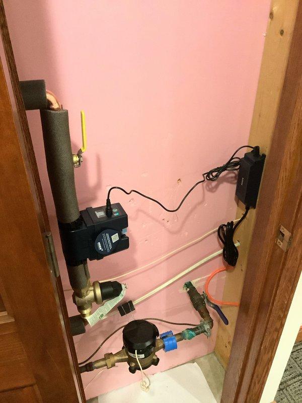 Installed an automatic water shut-off system on the main water line located in the basement closet. The installation included isolation valves on both sides of the automatic shut-off device to allow for future maintenance without requiring a full house water drain, a flow sensor integrated into the horizontal pipe run, and all necessary electrical connections to power the electronic control unit. The system is now operational and provides automated water leak protection for the residence.