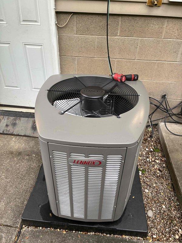 Performed scheduled maintenance visit on 2-year-old Lennox air conditioning system for MVP customer. Conducted comprehensive inspection of outdoor condenser unit, checked electrical connections and voltage readings using multimeter, verified proper operation of condenser fan and compressor. Unit found to be in good working condition with normal weathering for age. Based on system age and previous service history, recommended customer consider renewal or extended service agreement to maintain optimal performance and coverage.