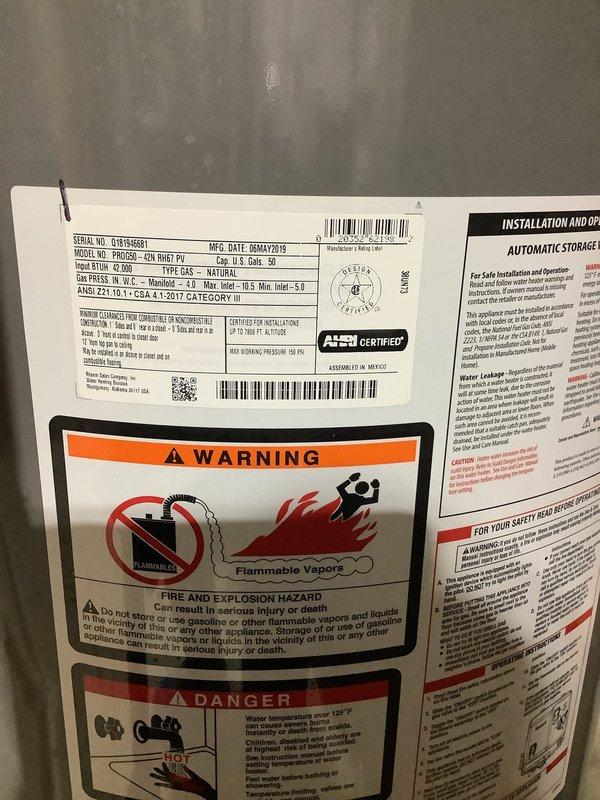 Completed routine maintenance flush on a 7-year-old 50-gallon electric tanked water heater (Model PRQX50, manufactured May 2018). Drained and flushed the tank to remove sediment buildup, inspected all safety labels and components for proper operation, and documented current system condition with photographs. Customer expressed interest in receiving a quote for tankless water heater replacement options.