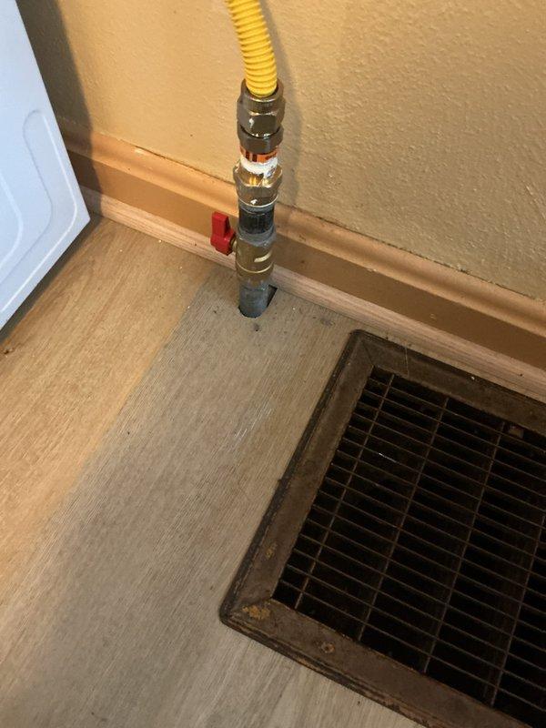 Replaced three outdated stop and waste valves on gas lines servicing the stove, water heater, and dryer with updated valves to ensure proper shutoff capability and code compliance. Removed the existing flexible gas line connection at the water heater and installed hard-piped gas supply line using black iron pipe and appropriate fittings for a permanent, code-compliant installation. All gas connections were tested for leaks, verified secure, and confirmed operational upon completion.
