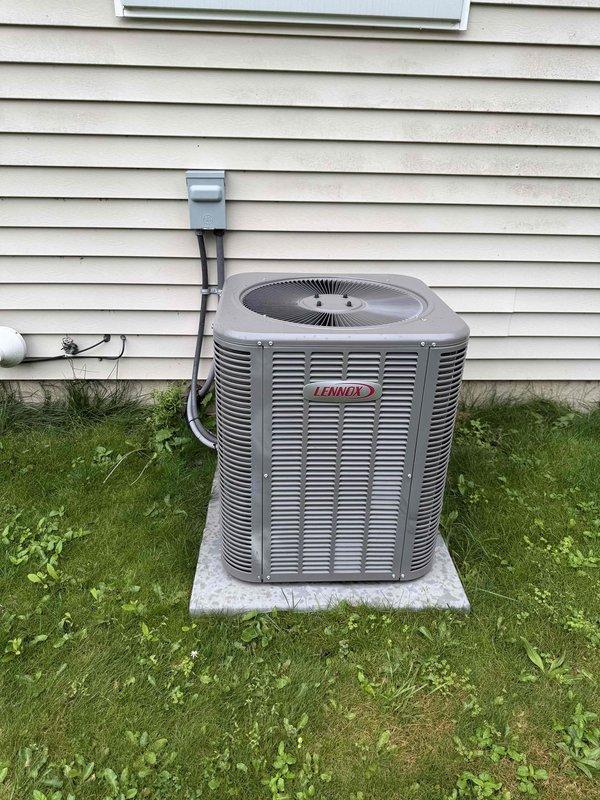 Completed scheduled MVP maintenance visit on 5-year-old Lennox air conditioning system. Performed comprehensive inspection of outdoor condensing unit, verified proper operation of compressor and condenser fan, checked refrigerant lines and electrical connections at exterior disconnect. Inspected interior ductwork and air handler components, noting normal dust accumulation consistent with system age. All components operating within manufacturer specifications. System ready for cooling season.