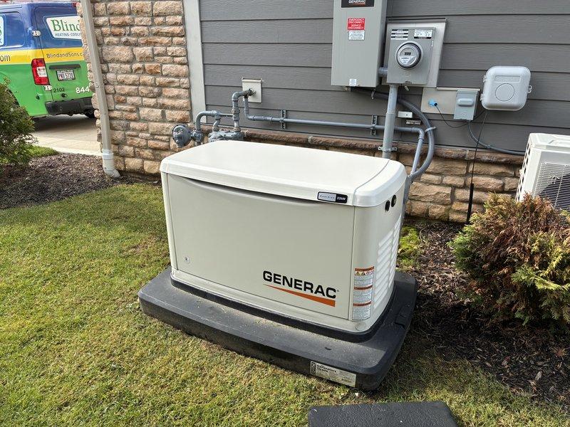 Completed scheduled preventive maintenance on a one-year-old Generac standby generator installed on residential property. Performed comprehensive inspection of generator unit, verified proper operation of all components, checked electrical connections at transfer switch and main panel, and confirmed fuel supply connections. Unit found to be in excellent operating condition with all systems functioning within manufacturer specifications.