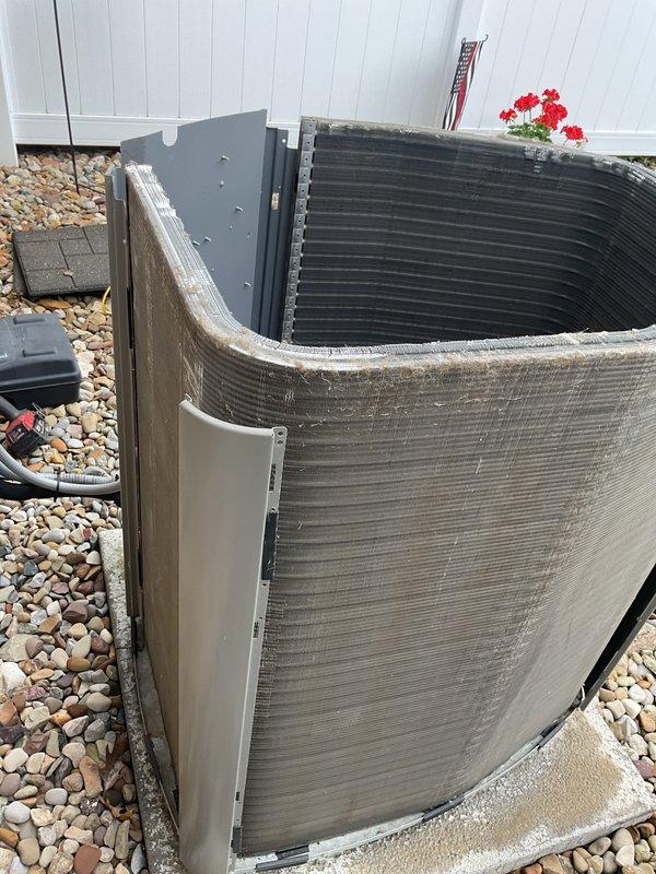Completed scheduled air conditioning maintenance on residential cooling system. Performed comprehensive inspection of condenser unit, including examination of internal components, coil condition, and electrical connections. Installed surge protection device with dual-element time-delay fuses rated at 40A 250V AC (Ferraz Shawmut Tri-Onic TR40R) to protect equipment from electrical surges and power fluctuations. System operating within normal parameters upon completion.