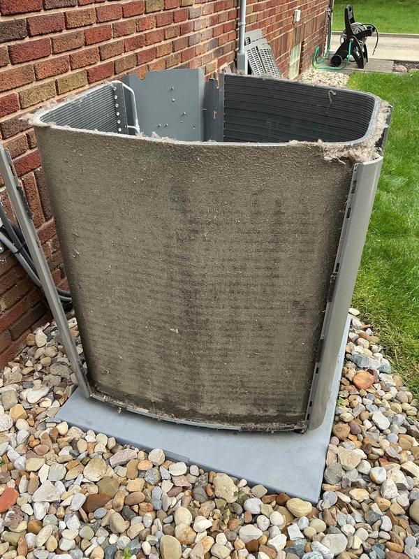 # HVAC Maintenance - Cooling

Performed scheduled routine maintenance on a three-year-old residential air conditioning system. Inspected outdoor condenser unit, verified proper operation of all components, and cleaned accumulated dirt and debris from exterior surfaces and protective covering. Unit operating within normal parameters upon completion of service.