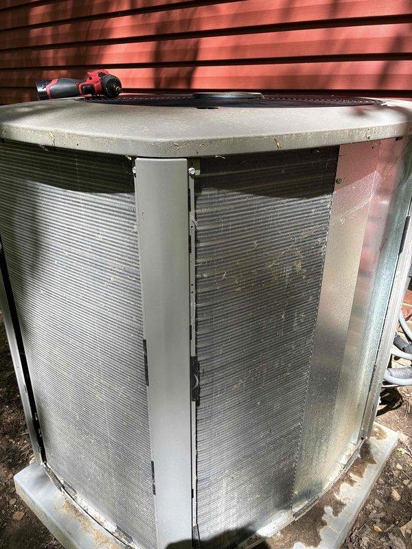 Completed annual MVP cooling maintenance visit on one-year-old system. Inspected outdoor condenser unit and found exterior coils with moderate dirt accumulation requiring attention. Removed and examined air filter, which showed heavy dust and debris buildup with significant discoloration, indicating need for replacement to maintain proper airflow and system efficiency. Performed standard preventive maintenance procedures to ensure optimal cooling performance for the upcoming season.