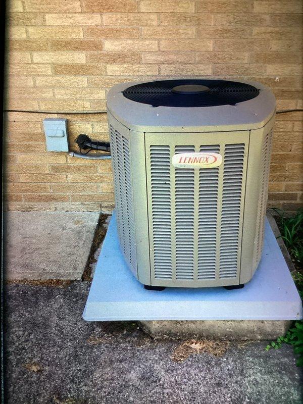 Completed preventive maintenance cooling visit on 8-year-old Lennox air conditioning system. Inspected outdoor condenser unit, verified proper operation of blower motor and squirrel cage fan assembly, and documented equipment condition with photos showing normal operational wear and dust accumulation on interior components.