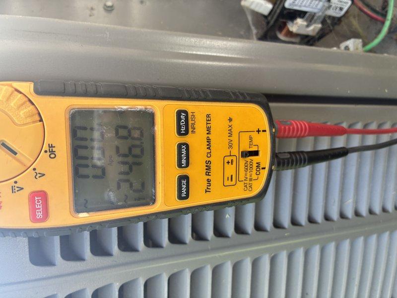 Completed scheduled MVP cooling maintenance visit on 9-year-old air conditioning system. Performed comprehensive system diagnostics using digital multimeter to verify electrical parameters and system performance. Measured voltage, amperage, and continuity at evaporator coil assembly and associated electrical components. Inspected heat exchanger fins and coil assembly, which showed good condition with no visible corrosion or damage. Verified proper motor operation and electrical connections, confirming all wiring harnesses secure with appropriate color coding intact. System operating within normal parameters with no deficiencies noted.