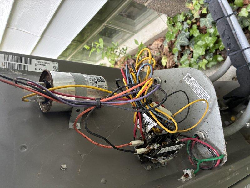 # HVAC Maintenance - Cooling

Performed comprehensive MVP air conditioning maintenance on residential cooling system. Completed standard preventive maintenance procedures including inspection of all major components, electrical connections, and refrigerant lines. 

During inspection, identified deteriorated AprilAire humidifier tubing that had become brittle and required replacement. Replaced the damaged tubing with new material to ensure proper humidifier operation and prevent potential leaks. Inspected condensate drainage system with white PVC piping and confirmed proper function. 

Examined all electrical components including capacitor, motor connections, and wiring harness. Verified all wire connections were secure and operational. Checked flexible metallic ductwork and silver foil insulation for proper installation and integrity. Inspected stainless steel flexible refrigerant line connectors with brass fittings to ensure no leaks or damage. System tested and confirmed operational 