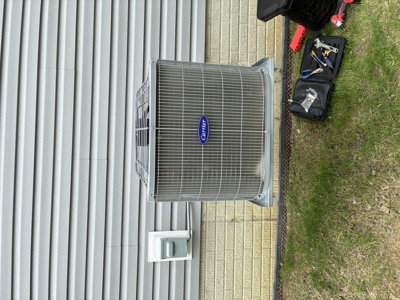 Completed preventive maintenance inspection on 2-year-old Carrier outdoor condensing unit. Performed standard cooling system evaluation including visual inspection of condenser coils, electrical connections, and blower motor assembly. Verified proper operation of all internal components, checked wiring connections and control boards, and confirmed unit is functioning within normal parameters for continued reliable operation.