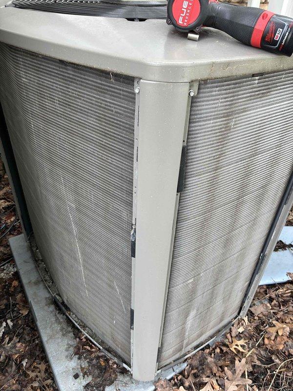 Completed scheduled BS-MVP preventive maintenance cooling visit on a three-year-old outdoor condensing unit. Performed comprehensive system inspection, cleaned condenser coils and exterior grilles, verified proper airflow through protective louvers, checked refrigerant levels, tested electrical connections, and confirmed unit operation. System found to be functioning within normal parameters with routine weathering appropriate for outdoor installation.