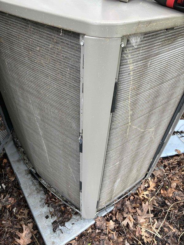 Completed scheduled BS-MVP preventive maintenance cooling visit on a three-year-old outdoor condensing unit. Performed comprehensive system inspection, cleaned condenser coils and exterior grilles, verified proper airflow through protective louvers, checked refrigerant levels, tested electrical connections, and confirmed unit operation. System found to be functioning within normal parameters with routine weathering appropriate for outdoor installation.