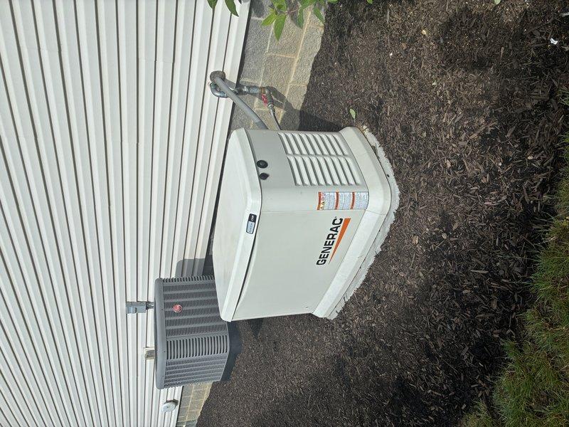 Performed scheduled maintenance on a 2-year-old Generac 19.5kW standby generator. Completed routine inspection of unit including oil level check, air filter examination, battery voltage test, and visual assessment of all connections and components. Verified proper operation of automatic transfer switch and conducted exercise cycle to ensure generator started and ran smoothly under load. Inspected installation area including concrete pad, mounting hardware, and clearances around unit. All systems functioning within normal parameters upon completion of maintenance service.