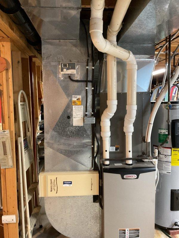 # HVAC Maintenance - Cooling

Completed comprehensive MVP cooling maintenance visit on 4-year-old Lennox HVAC system located in basement mechanical room. Performed standard seasonal cooling system inspection including refrigerant level check, electrical connection testing, and condenser coil evaluation. Inspected and replaced multiple pleated air filters showing moderate dust accumulation, ensuring proper airflow and system efficiency for the cooling season ahead.