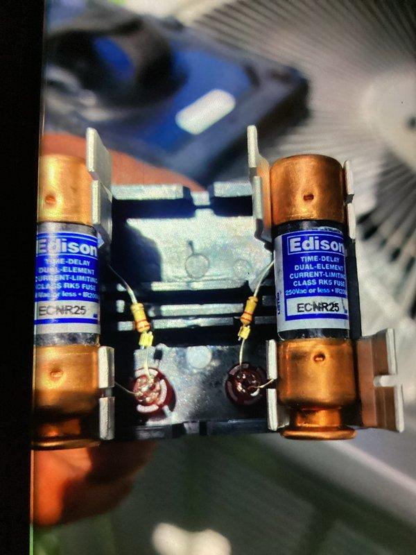 Completed annual BS-MVP cooling maintenance visit on one-year-old air conditioning system. Inspected electrical components including dual-element time-delay fuses, verified proper amperage ratings and connections, and documented system condition. Observed significant condensation on air handler unit and ductwork, which is normal during cooling operation. Checked refrigerant lines, drainage system with PVC condensate piping, and verified all mechanical components are operating within manufacturer specifications. System is functioning properly with no deficiencies noted.