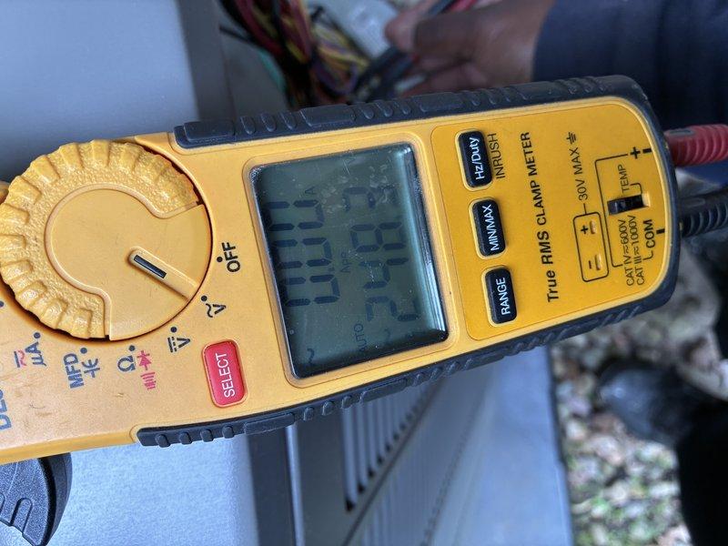 Completed MVP cooling maintenance service on residential HVAC system. Performed electrical diagnostics using digital multimeter to verify proper voltage and system operation. Inspected and tested fuse assembly and electrical connections at outdoor condensing unit to ensure safe and reliable system performance.