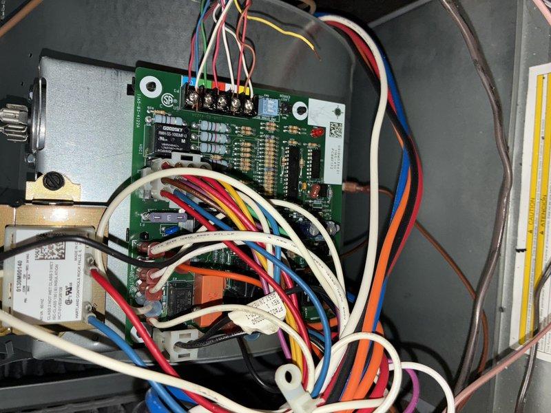 Responded to service call for air conditioning system blowing warm air throughout home. Upon inspection, found heavily soiled air filter restricting airflow to the system. Removed and replaced dirty filter with new pleated filter to restore proper airflow. Inspected control board and electrical connections inside unit, verifying all wiring harnesses, terminal connections, and circuit boards were secure and functioning properly. System tested and confirmed cooling operation restored to normal parameters.